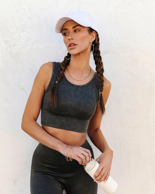 Mineral Ribbed Cut Out Back Sports Bra - Olive - FLASH SALE | VICI