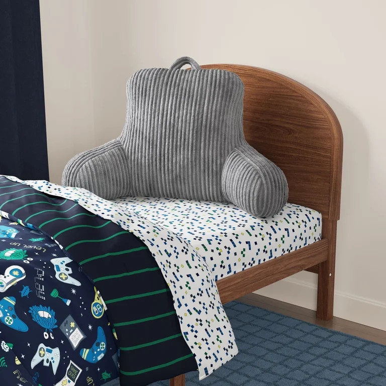 Mainstays Kids Ribbed Corduroy Plush Backrest Pillow, Gray, 33" x 13" x 25" | Walmart (US)