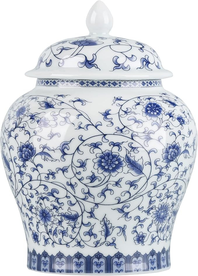 XINGYAN Chinese Ginger Jar with Lid Antique Style,Home Decorative Retro Blue & White Porcelain Fl... | Amazon (CA)