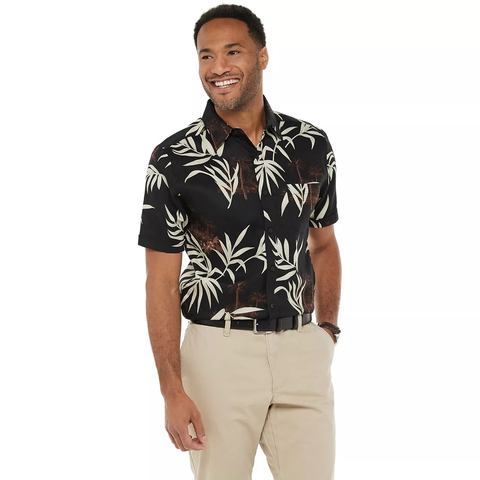Men's Haggar Tuckless Patterned Button-Down Shirt, Size: Small, Black | Kohl's