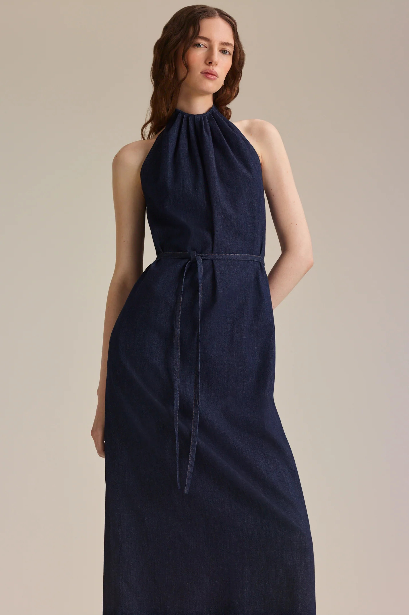 DENIM GATHER NECK DRESS - INDIGO.8 - Scanlan Theodore | Scanlan Theodore