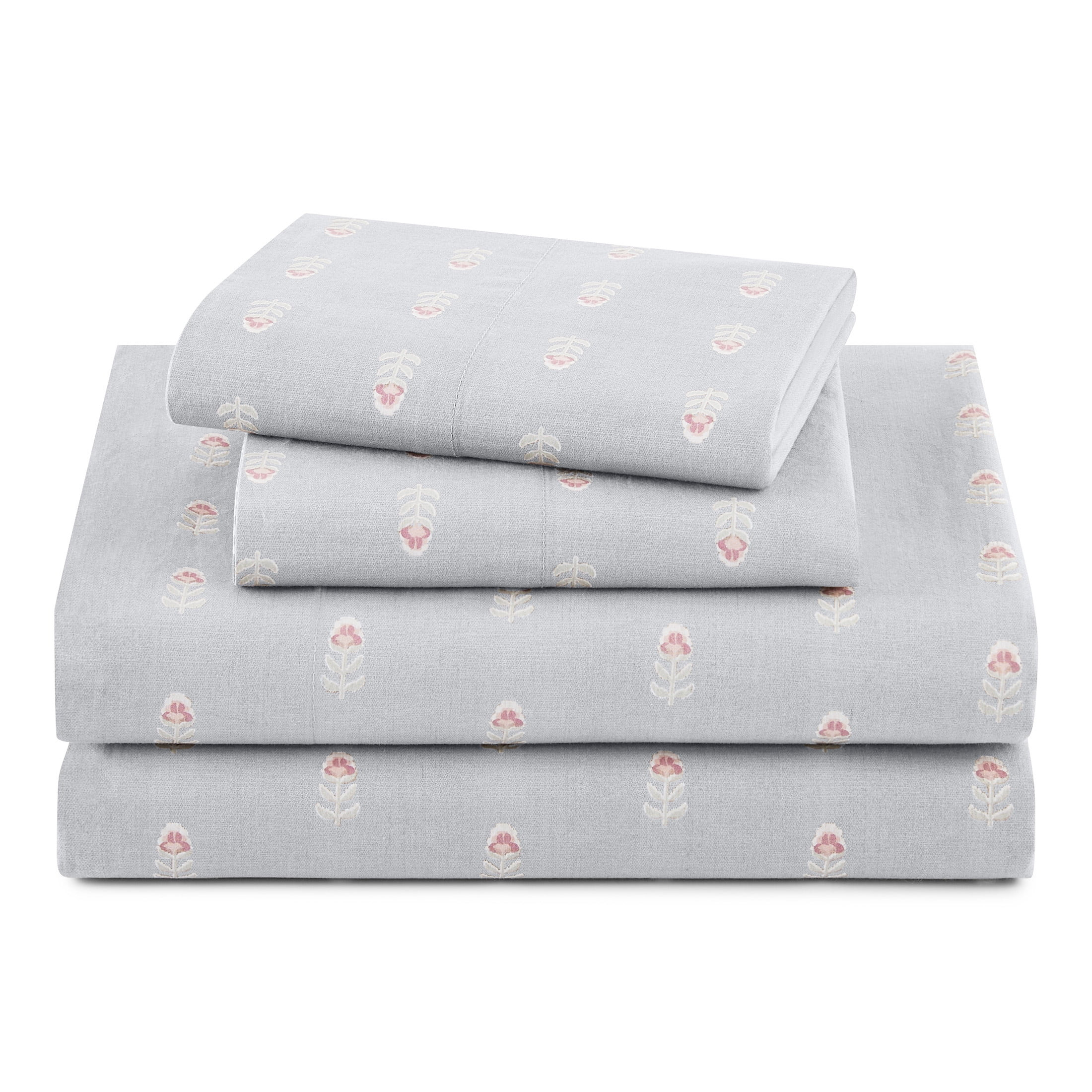 Beautiful Signature Floral 4-Piece 100% Cotton Percale Dawn Blue Sheet Set, Full by Drew Barrymor... | Walmart (US)