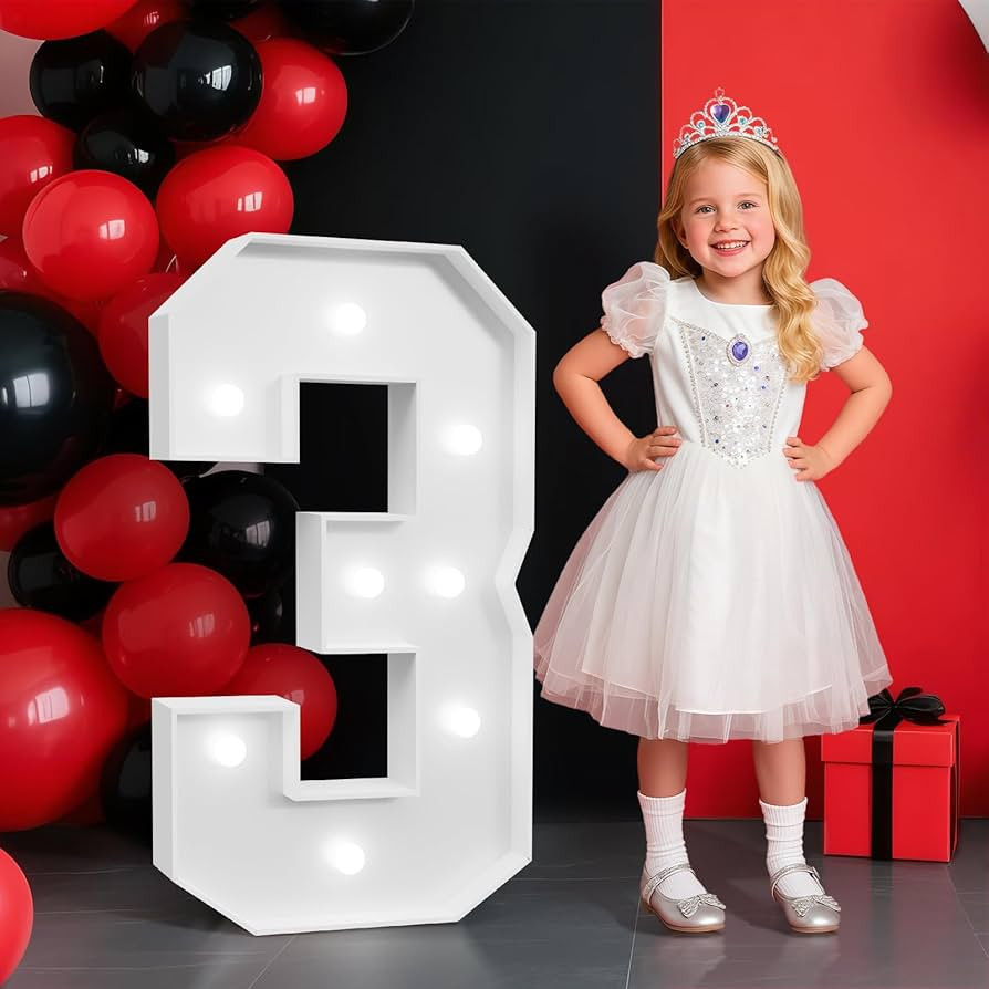 2FT Marquee Numbers 3, Light up Numbers for 3rd 30th Birthday Decoration, Anniversary Party Decor... | Amazon (US)