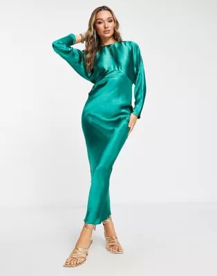 ASOS DESIGN satin batwing bias cut maxi dress in green | ASOS (Global)