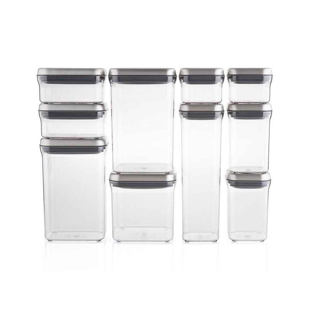 OXO Good Grips 10-Piece Steel POP Assorted Container Set with Airtight Lids, Clear/Stainless Steel | The Home Depot