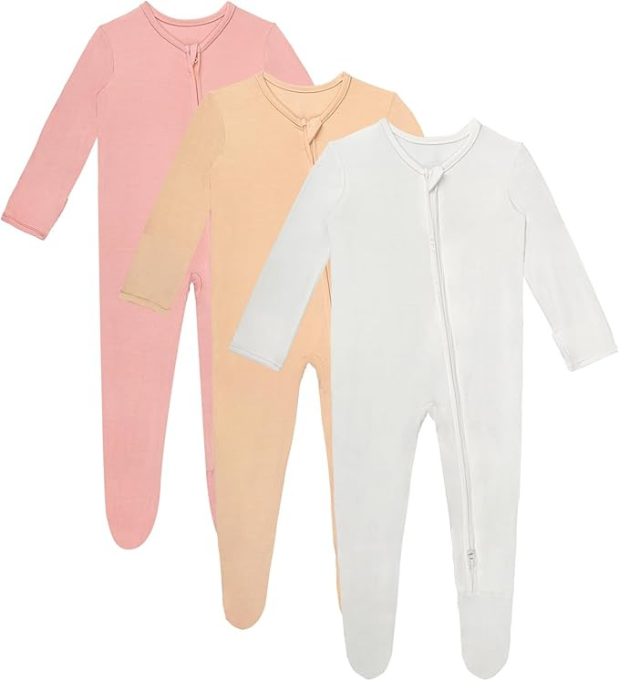 3 Pcs Baby Long Sleepers Pajamas One Piece Footies Rompers | Amazon (US)