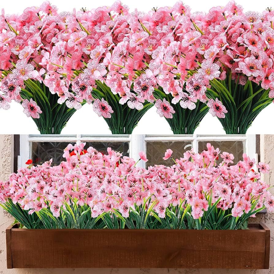 24 Bundles Silk Artificial Flowers Outdoor UV Resistant False Flowers No Fade Cemetery Flowers Fl... | Amazon (US)
