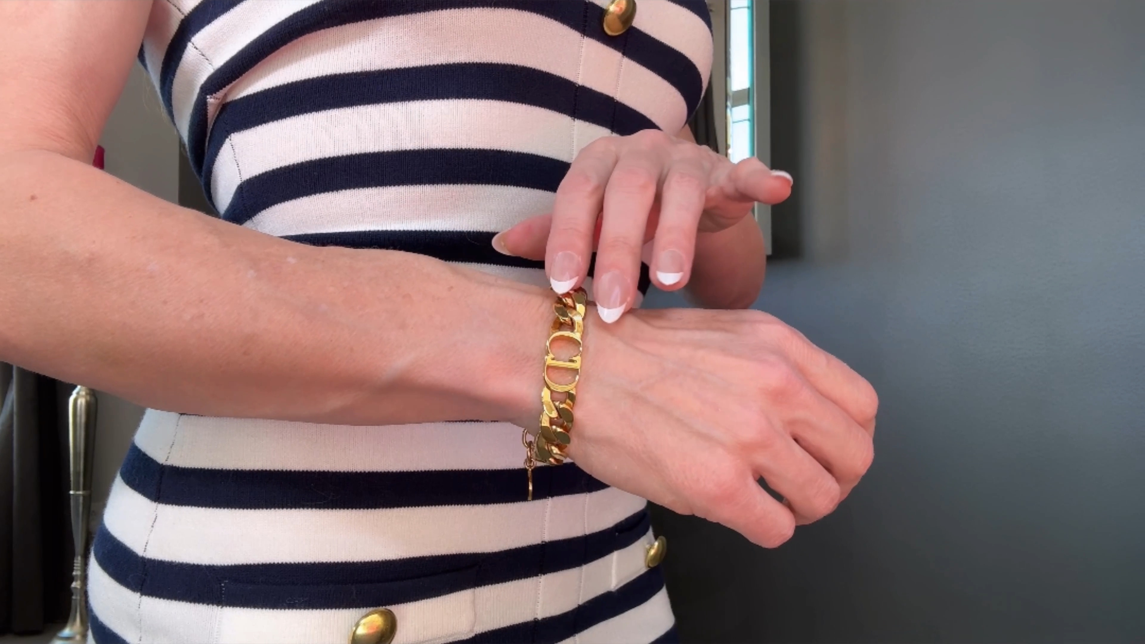 Add this to your Christmas wish lots of gift list. This Dior gold bracelet is such a versatile statement piece that’s still a classic, I’ve had mine for years! I wear it with everything from jeans to dresses like this stripe dress (linked). Full review on my YouTube @evedawes 🎁 

#LTKGiftGuide #LTKStyleTip #LTKVideo