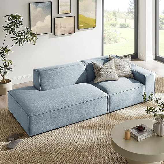 Modway Restore Performance Fabric Upholstered 2-Piece Modular Loveseat in Sky – Low Profile Sec... | Amazon (US)