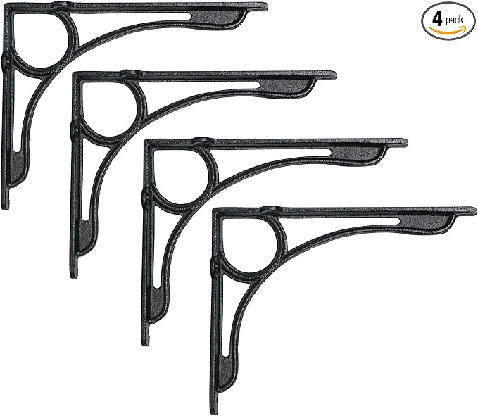 NACH Decorative Shelf Brackets, 4 Pack of 7 x 5.8 x 1.5 inch, Black Cast Iron Wall Shelf Brackets... | Amazon (US)