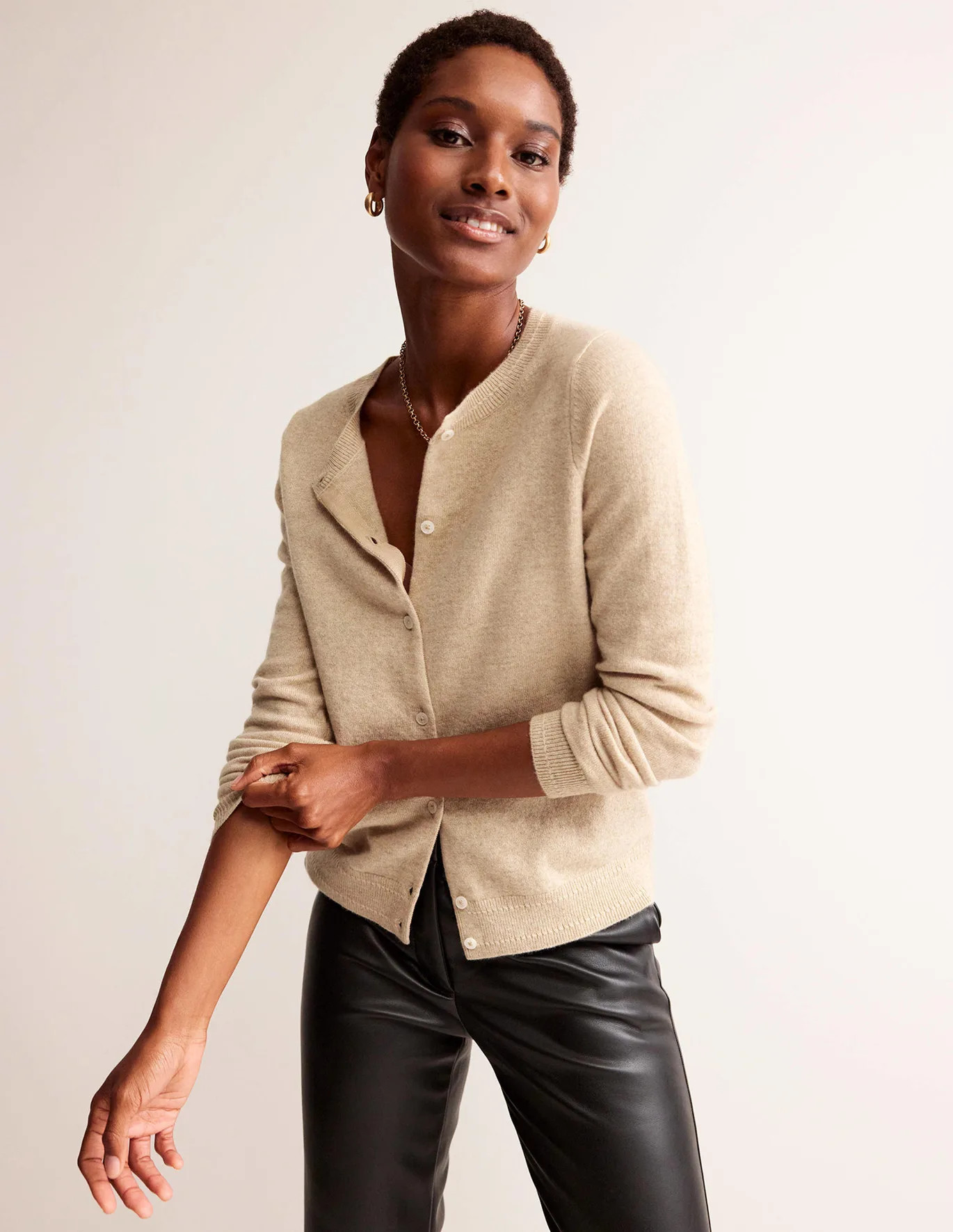 Eva Cashmere Crew Cardigan - Chinchilla Melange | Boden (UK & IE)