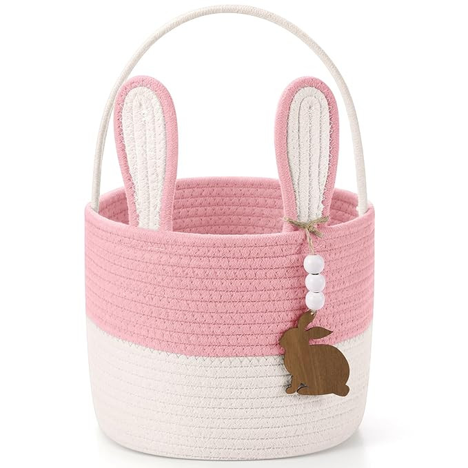 Easter Basket for Kids, Easter Bunny Basket with Name Tag Detachable Rabbit Ear Rustic Woven Gift... | Amazon (US)