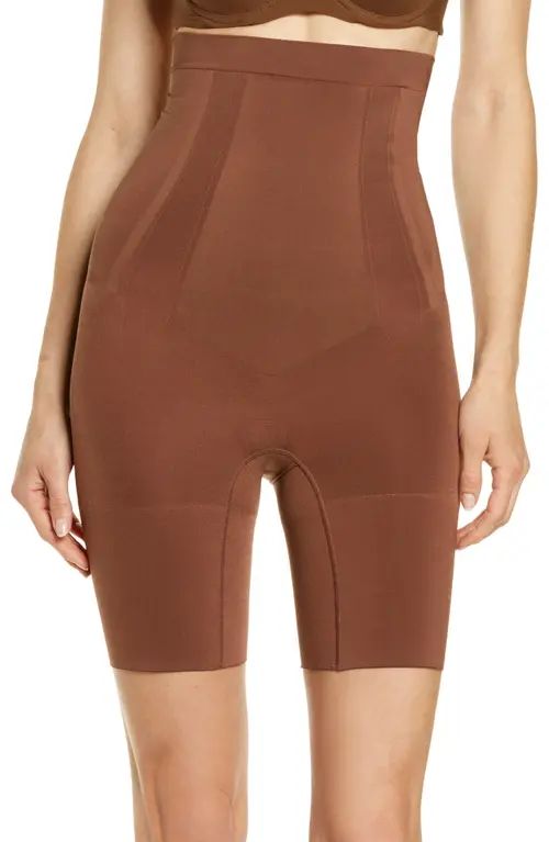 SPANX® OnCore High Waist Mid-Thigh Shorts in Chestnut Brown at Nordstrom, Size Small | Nordstrom