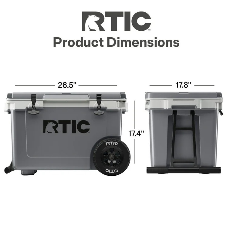 RTIC 52 QT Wheeled Hard-Sided Ice Chest Cooler, Ultra-Light, Fits 76 Cans, Grey | Walmart (US)