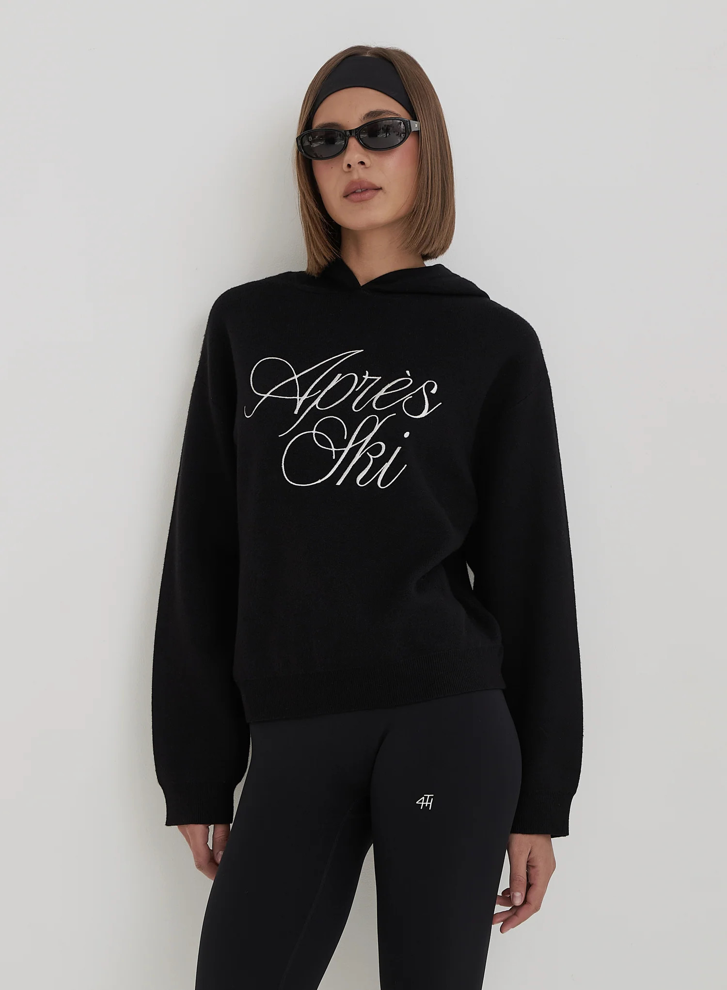 Black Apres Ski Slogan Cropped Knitted Hoodie- Nadja | 4th & Reckless