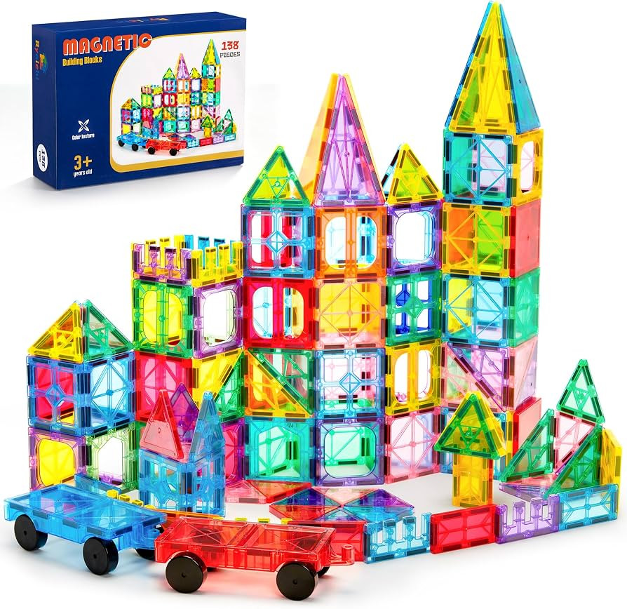 Ryoichi 138PCS Magnetic Tiles Set with 2 Cars for Kids Ages 3-9+ Years | Amazon (US)