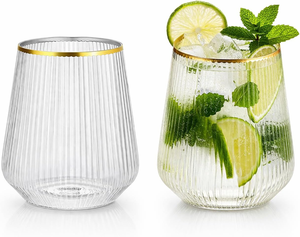 Amazon.com: 40 count 12 Ounce Ribbed Cups Origami Unbreakable Stemless Plastic Wine Champagne Whi... | Amazon (US)