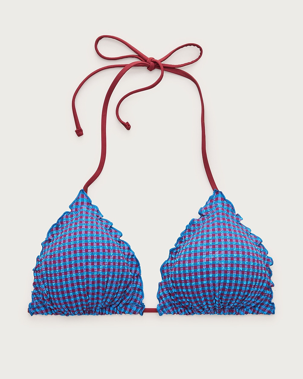 Lettuce-trim string bikini top in gingham | J. Crew US