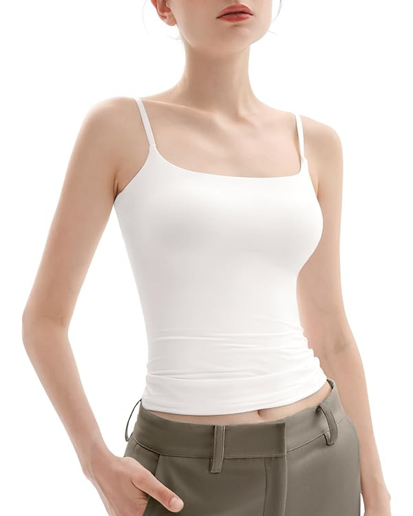 PUMIEY Women's Square Neck Tank Top Adjustable Spaghetti Straps Sleeveless Basic Tops Sharp Colle... | Amazon (US)