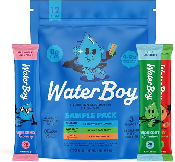 Waterboy Hydration Recovery Variety | 4-9x Electrolyte Powder Packets | Ginger + L-Theanine + L-G... | Amazon (US)