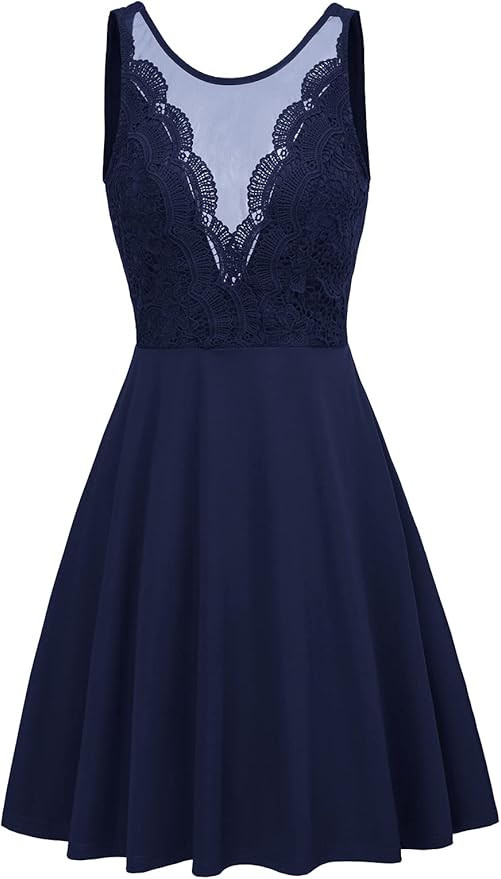 GRACE KARIN Women Sleeveless Lace Patchwork Deep V-Neck A Line Flared Party Dress | Amazon (US)