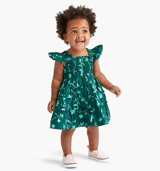 The Tiny Ellie Nap Dress - Emerald Botanical Poplin | Hill House Home