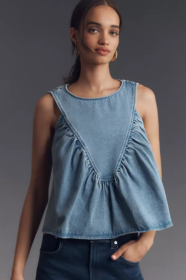 Mare Mare x Anthropologie Denim Shirred Blouse | Anthropologie (US)