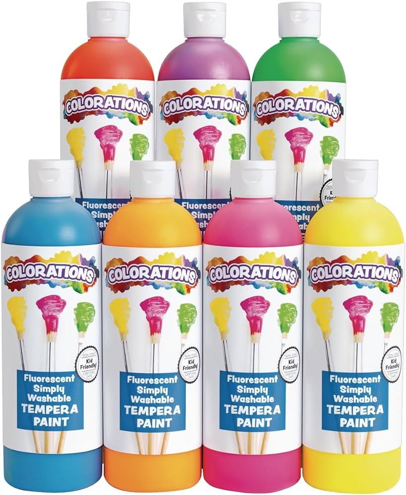 Colorations Washable Tempera Paint, Set of 7, 16 fl oz, Set of 7, Neon, Neon, Non Toxic, Vibrant,... | Amazon (US)