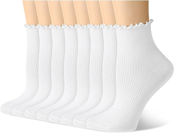 Justay 8 Pairs Ruffle Socks Woman Cute Frilly Soft Cotton Crew Ankle Socks for Women Gifts | Amazon (US)