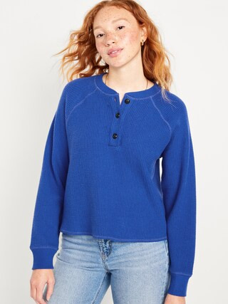 Plush Waffle-Knit Henley Top for Women | Old Navy (US)
