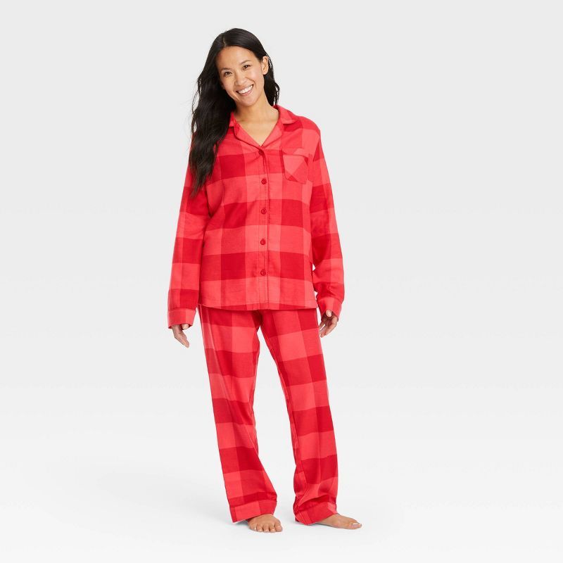 Women's Buffalo Check Plaid Flannel Matching Family Pajama Set - Red S | Target