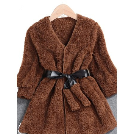 Casual Solid V neck Teddy Long Sleeve Brown Toddler Girls Coats (Girl s) | Walmart (US)