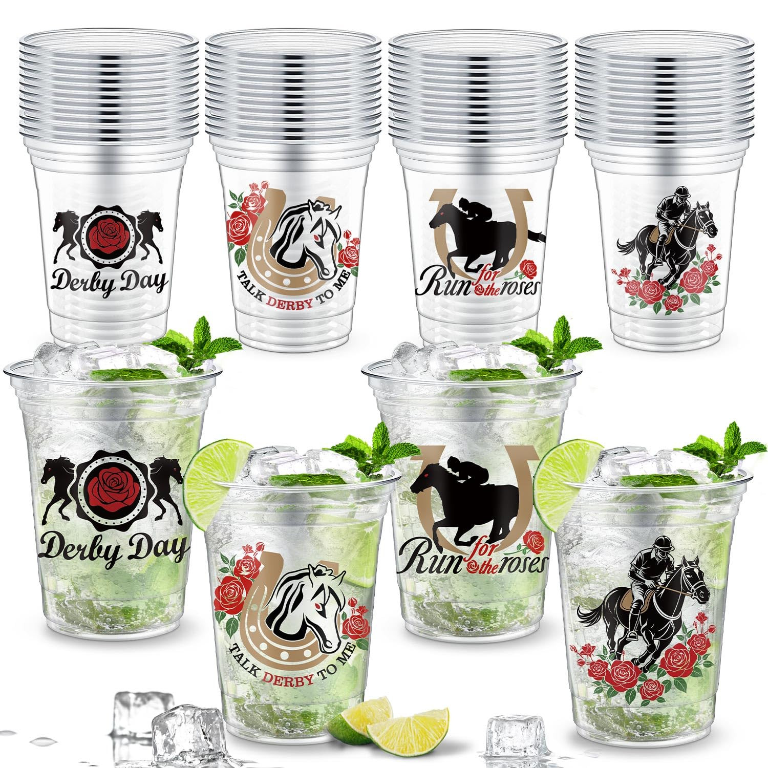 M AMFEOV Derby Plastic Cups Bulk, 48 Pcs Derby Mint Julep Cups for Derby Party Supplies, 16oz Hor... | Amazon (US)