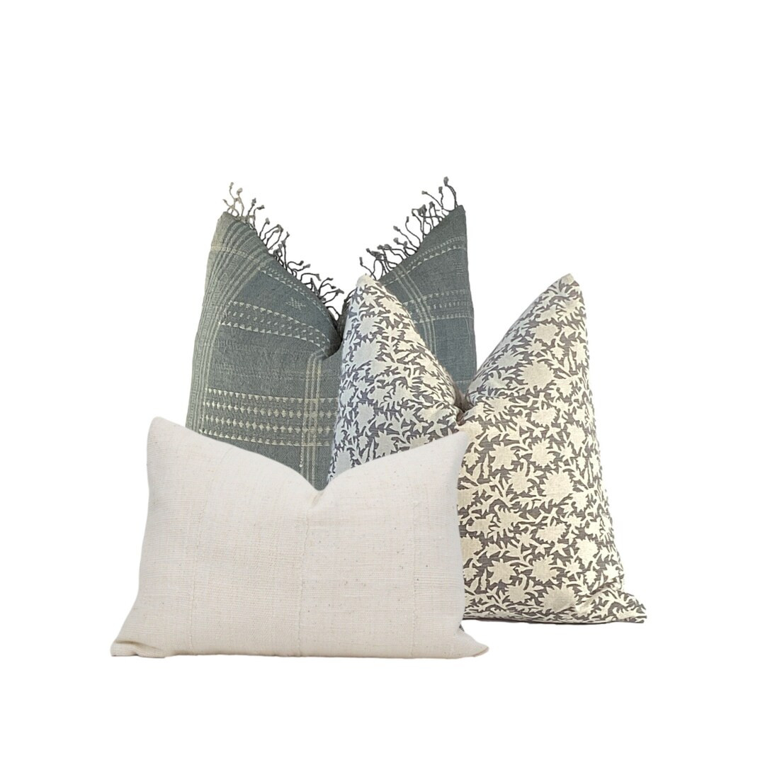 Jalsa Pillow Combination Grey Indian Wool Pillow cover, Grey Cream Block Print Pillow, Cream Mud ... | Etsy (US)