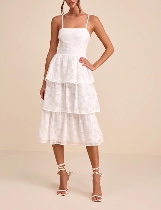 This white burnout floral tiered dress features soft texture, a flowing silhouette, and a romantic design that works beautifully for bridal showers, garden parties, and vacations. Under $100.

#LTKWedding #LTKTravel #LTKgrwm