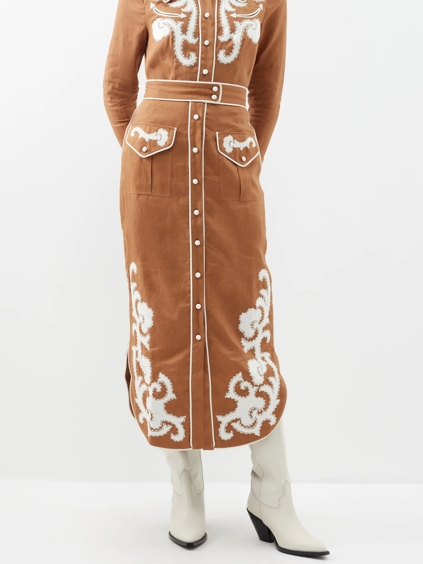 Ruby appliqué-linen midi skirt | Matches (US)