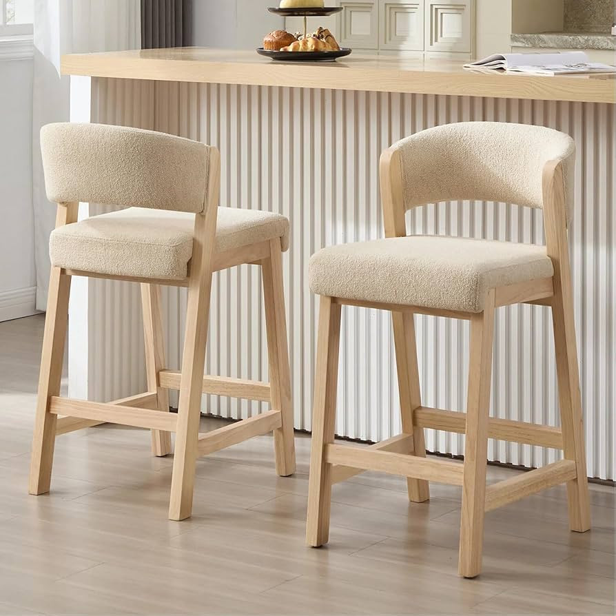 Zesthouse Wooden Counter Height Stools Set of 2, Mid Century Kitchen Bar Stools with Back & Raw S... | Amazon (US)