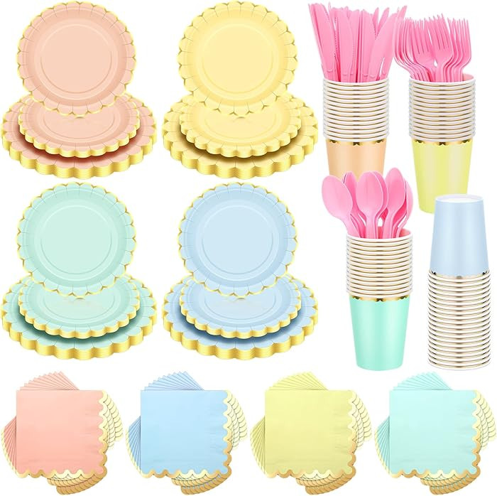 Yaomiao 336 Pcs Plates and Napkins Party Supplies Disposable Dinnerware Set Scalloped Plates Cups... | Amazon (US)