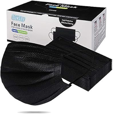 Biwisy 50pcs 3-Ply Disposable Face Mask Breathable Black Masks of 50 PCS Black | Amazon (US)