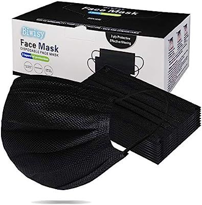 Biwisy 50pcs 3-Ply Disposable Face Mask Breathable Black Masks of 50 PCS Black | Amazon (US)