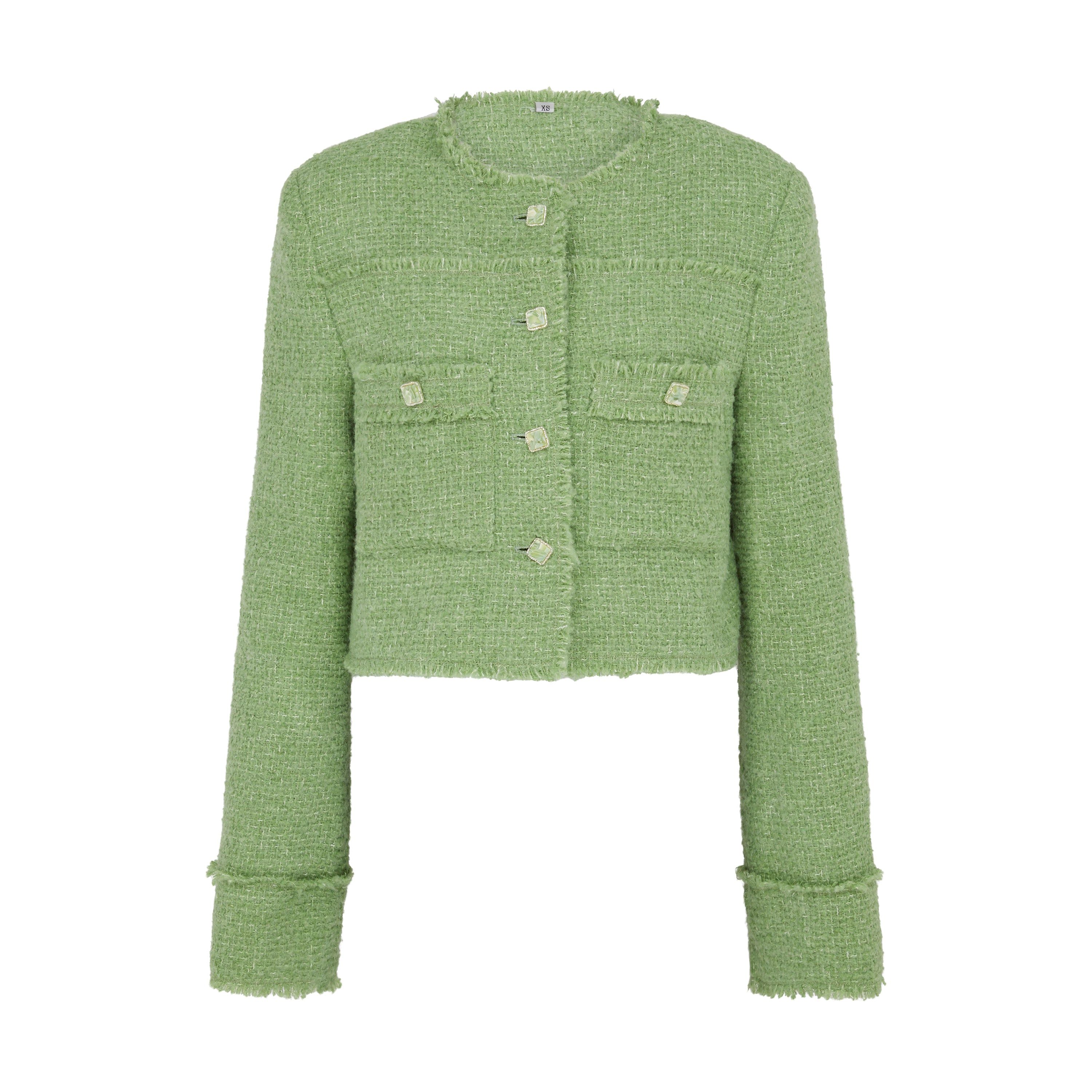 Metallic Thread Bouclé Tweed Jacket In Pistachio Green | Wolf & Badger (US)