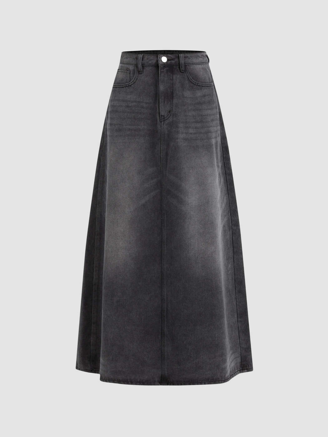 Denim Mid Waist Solid Pocket Maxi Skirt | Cider