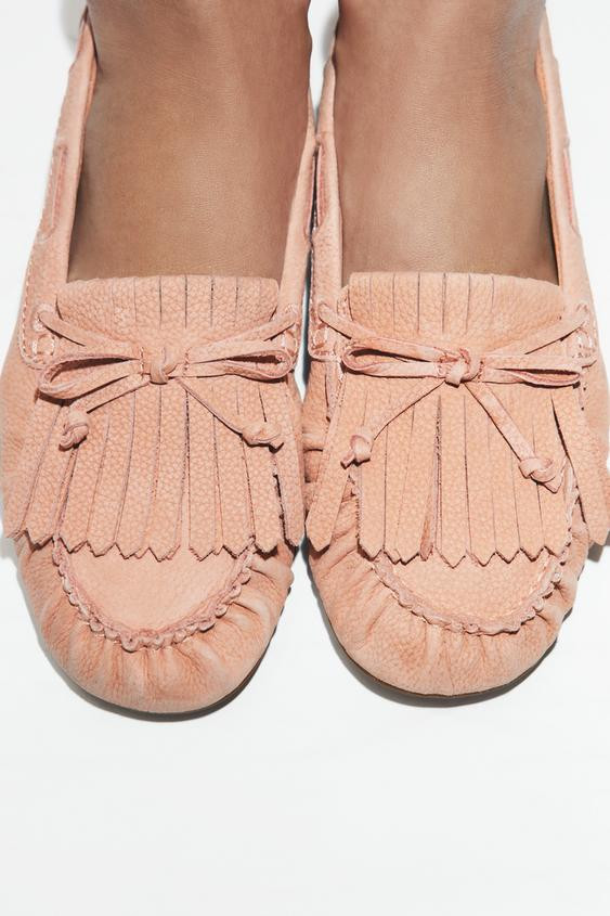 FRINGED LEATHER LOAFERS | Zara US