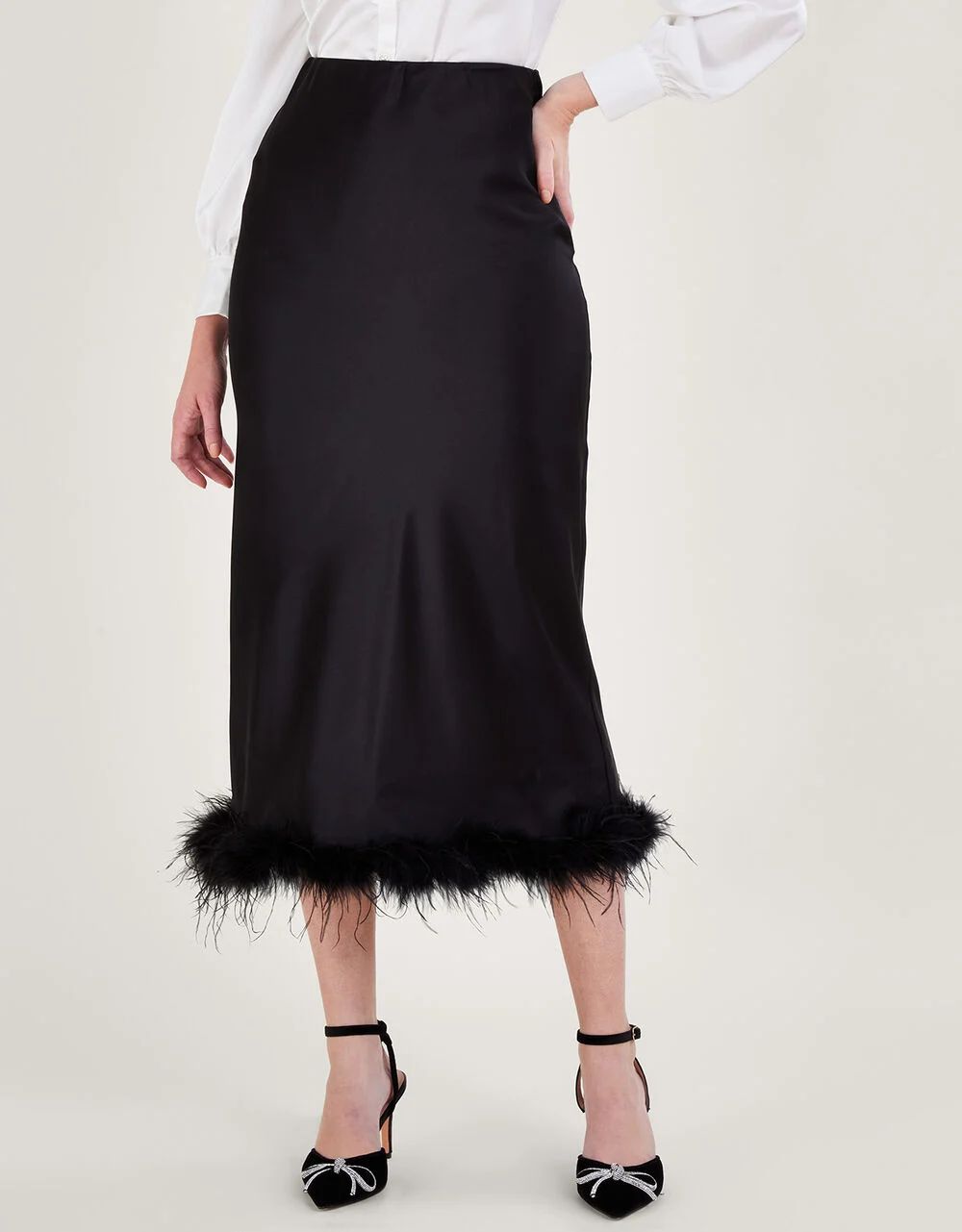 Felis Satin Feather Skirt Black | Monsoon (UK)