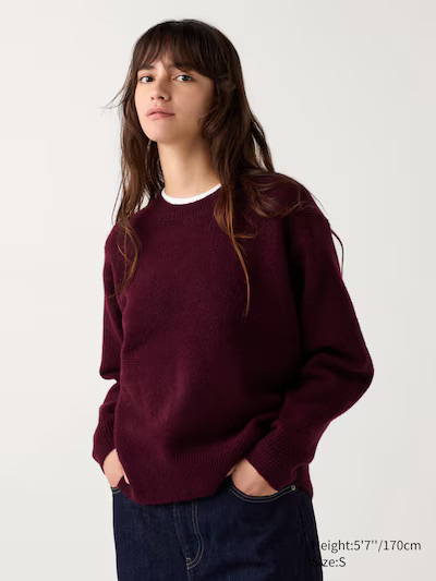 Souffle Yarn SweaterColor: 19 WINEXXSXSSMLXLXXLSize: WOMEN SGet help with finding your size.Check... | UNIQLO (US)