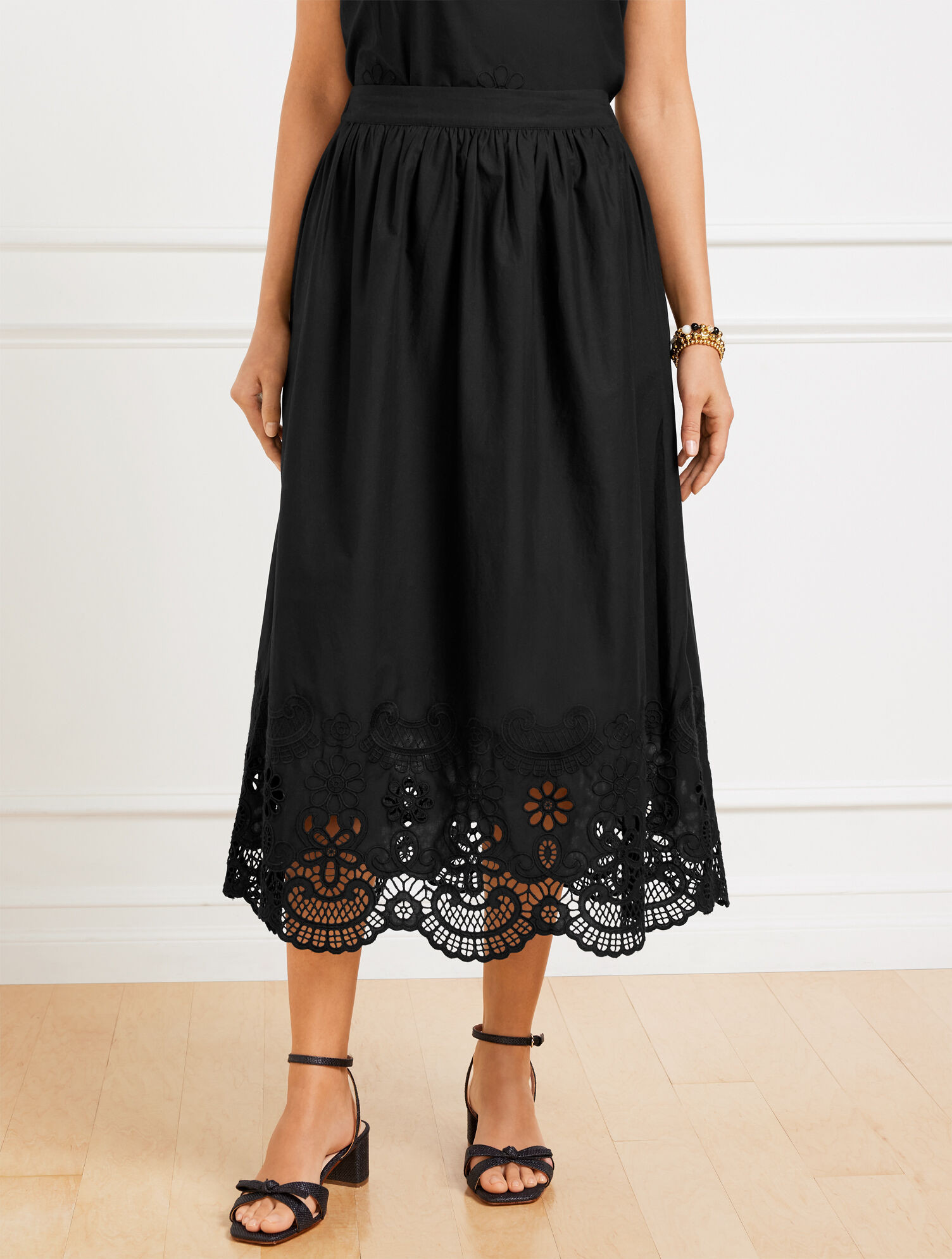 Embroidered Poplin Fit & Flare Skirt | Talbots