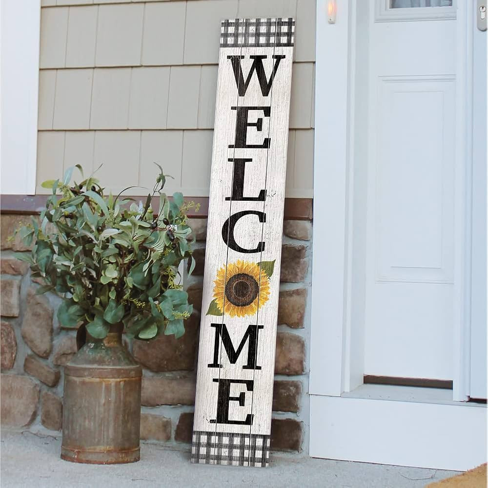 My Word! Welcome Check w/Sunflower Porch Board Welcome Sign and Porch Leaner for Front Door Porch... | Amazon (US)