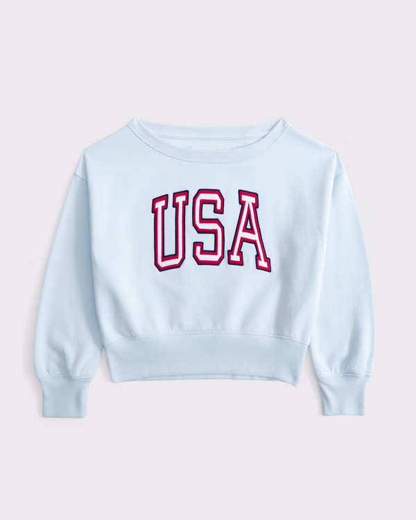 girls off-the-shoulder graphic crew sweatshirt | girls clearance | Abercrombie.com | Abercrombie & Fitch (US)