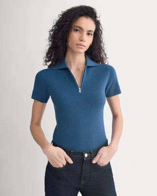 Everlane Knit Quarter-Zip Polo Sweater In Estate Blue, Size Medium, Viscose | Everlane