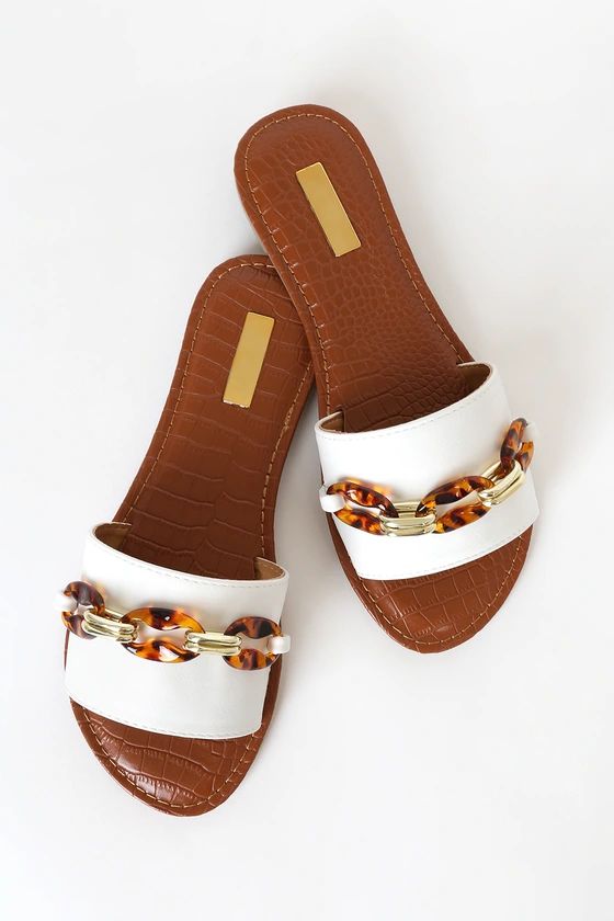Berty White Chain Slide Sandals | Lulus (US)